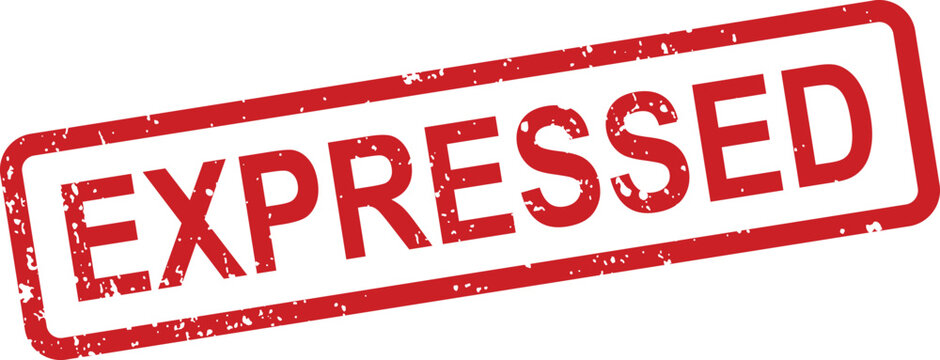 A bold red rubber stamp with grunge texture clearly states the word EXPRESSED on a clean white surface