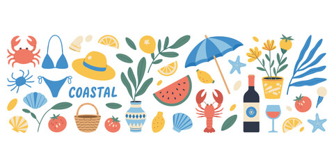 Coastal Themed Collection of Summer Beach Items and Nature Elements Keywords: coastal, beach, summer, vacation, travel, sea © MdZabed