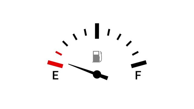 Low fuel gauge warning animation showing empty tank indicator