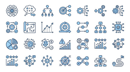 Logistics Warehouse Supply Chain Management Icons Set Shipping Delivery Storage Quality Control Manufacturing Distribution Inventory Finance Ecommerce Business Technology Vector Line Art Symbols