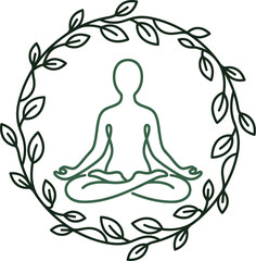 Obraz premium A person sitting in meditation pose surrounded by leaves for eco wellness and sustainable health icon concept.
