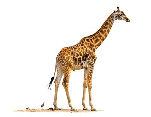 Naklejka premium A giraffe standing on a sandy patch