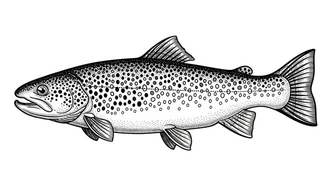 Brown Trout Fish Illustration - Hand Drawn Style