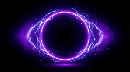 Obraz premium Empty rotating frame with neon circle animation concept. Abstract purple electric circle with glowing energy effects.