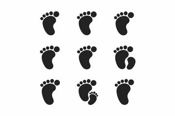 Fototapeta premium Silhouette footprints pattern: baby, adult, small, large footprint variations