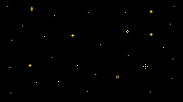 8-bit pixel art yellow stars in the black sky. looped animation 4k 30fps