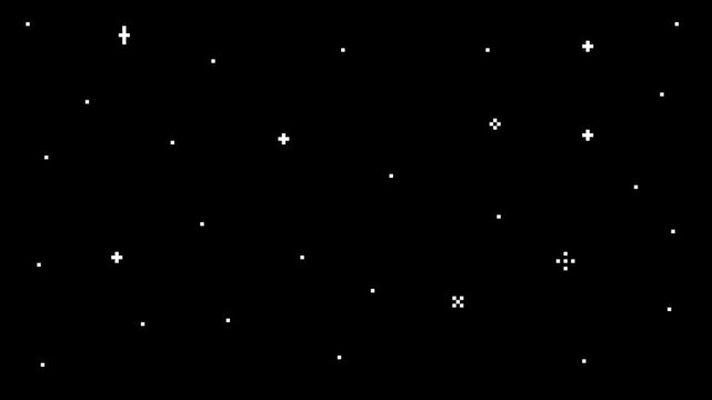 8-bit pixel art white stars in the black sky. looped animation 4k 30fps