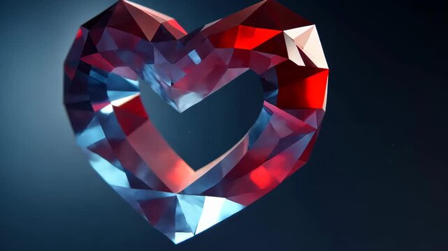 A faceted heart, with a gradient from ruby to sapphire, floats against a starry background