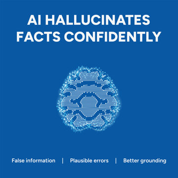 Digital illustration conceptualizing the complex phenomenon of artificial intelligence hallucinating factual information with convincing yet incorrect outputs in technology discourse