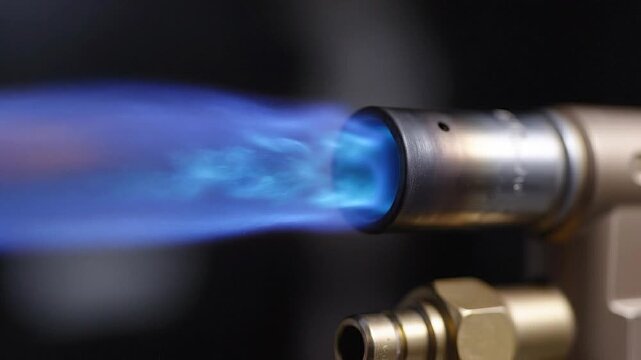 Blue fire flame from professional butane gas torch burner