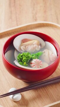 蛤のお吸い物 菜の花添え 春のすまし汁