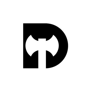 Letter D Logo Design with Integrated Double Axe Symbol in Negative Space