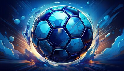Naklejka premium football or soccer background with big ball in blue colors