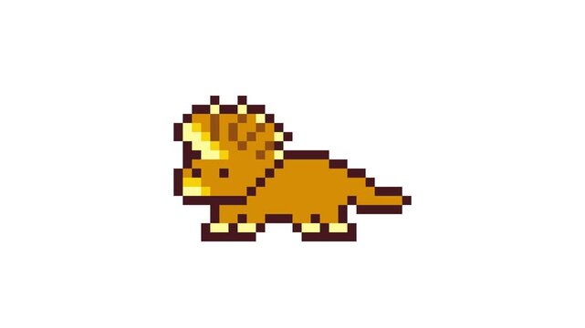 8-bit pixel art brown triceratops. looped animation 4k 30fps
