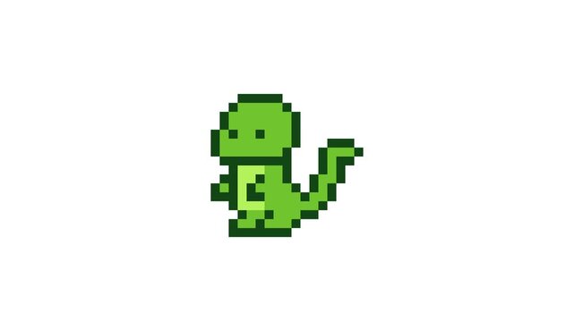 8-bit pixel art green tyrannosaurus. looped animation 4k 30fps