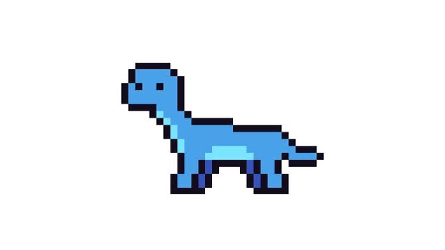 8-bit pixel art blue brachiosaurus. looped animation 4k 30fps