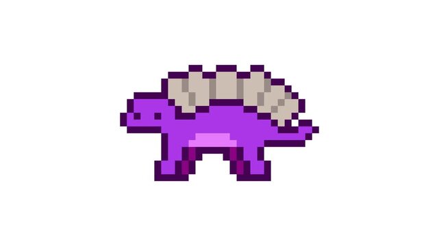 8-bit pixel art purple stegosaurus. looped animation 4k 30fps