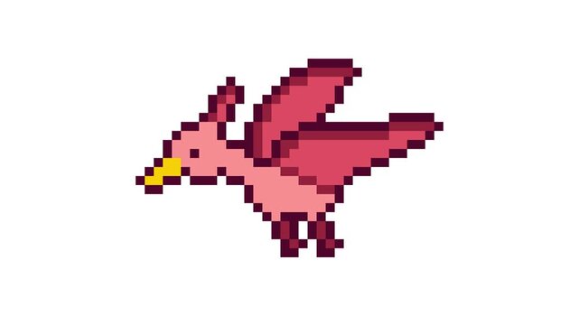 8-bit pixel art pink pterosaur. looped animation 4k 30fps