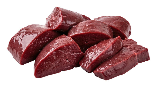 Cut liver pieces isolated on white background