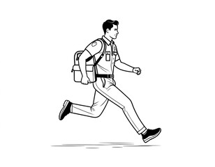 Fototapeta premium A person in motion carrying a backpack, possibly on an adventure or fleeing from something