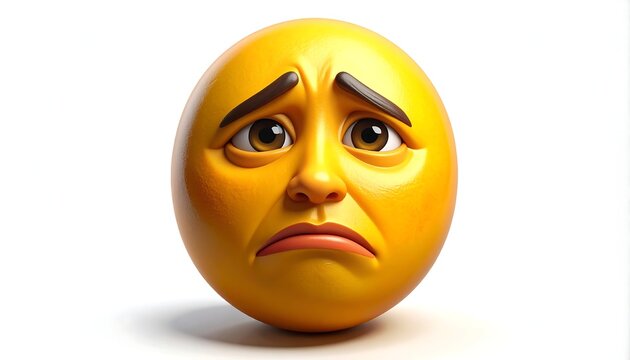 A 3D cartoon emoji with a frowning face