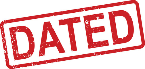 A rectangular red grunge rubber stamp with the word DATED is visible on a clean white background
