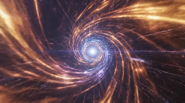 Abstract swirling vortex of light and color in deep space
