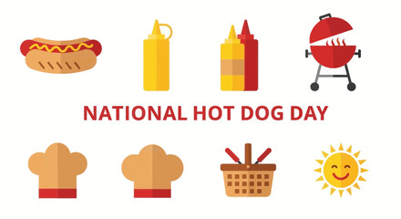 Illustration for National Hot Dog Day featuring food grilling and outdoor icons