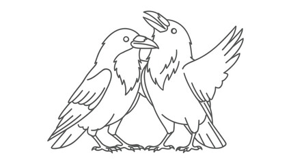 Fototapeta premium Ravens in Embrace: Two ravens in a loving embrace, their stark outline providing a powerful image of unity. Representing the bond between the two, this image conveys harmony.