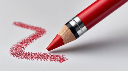 Red colored pencil creating a zigzag line on white paper, showcasing the texture of the pencil tip and the vibrant color of the pigment