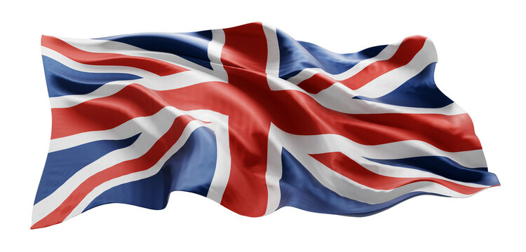 United kingdom or england flag flowing in the wind isolated on transparent background 3D render