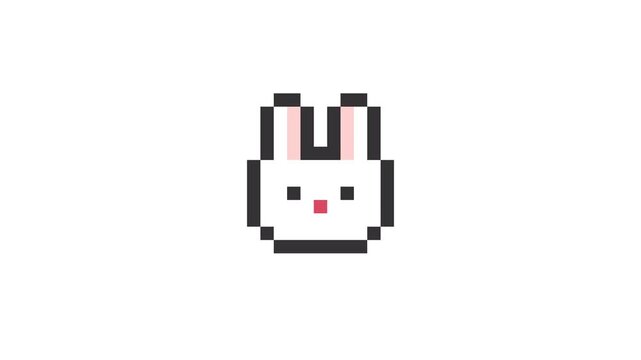 8-bit pixel art Chinese Zodiac rabbit animal face icon. looped animation 4k 30fps