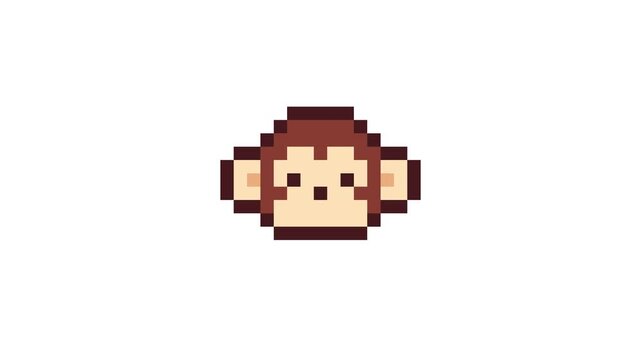 8-bit pixel art Chinese Zodiac monkey animal face icon. looped animation 4k 30fps