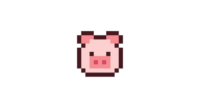 8-bit pixel art Chinese Zodiac pig animal face icon. looped animation 4k 30fps