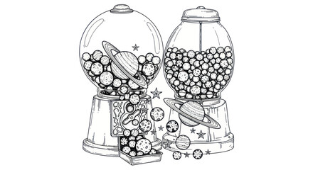 Cosmic Candy Machine with Planets and Stars - Hand-drawn Illustration © udin