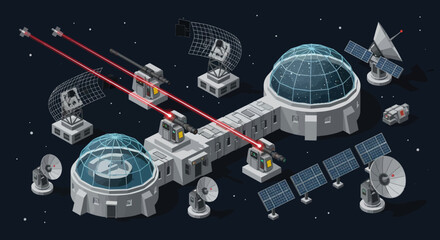 Space Station with Satellite Dishes and Lasers. © Yahya