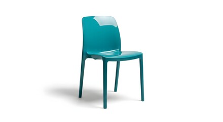 Fototapeta premium Modern teal plastic chair on white background