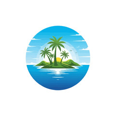 Obraz premium Tropical Island Paradise with Palm Trees and Ocean View.