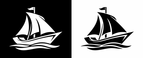 vector logo of a sailing ship black and white © Syibil