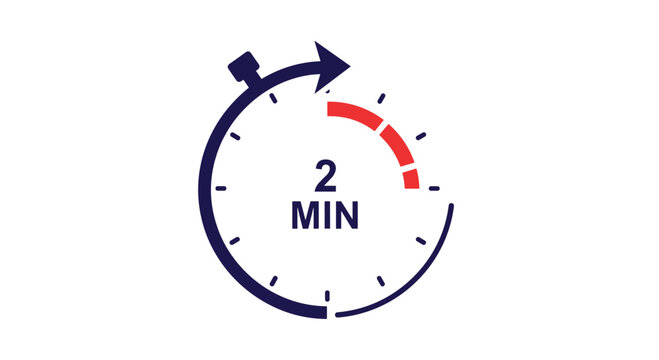 Two minute timer icon with a red progress bar and stopwatch symbol in a clean professional vector style.