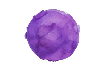 Fototapeta premium Purple watercolor paint splash creating a round shape, abstract vibrant texture, graphic element on transparent background