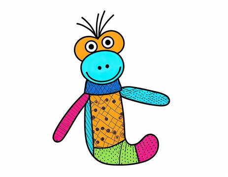 A playful and vibrant illustration of a sock monkey
