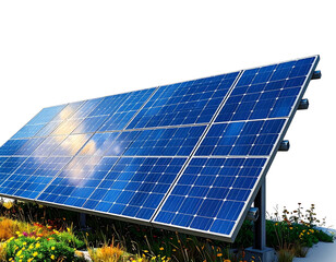 Solar cell technology using solar panels mounted on a white background