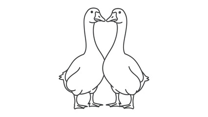 Pair of Goose Love: Symmetrical illustration of two geese facing each other, their beaks almost touching, symbolizing love, harmony, and the beauty of pairing. © hafs121