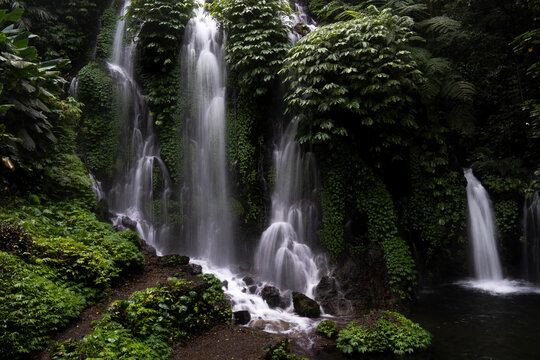 Lush tropical jungle waterfall in Bali Indonesia with no people