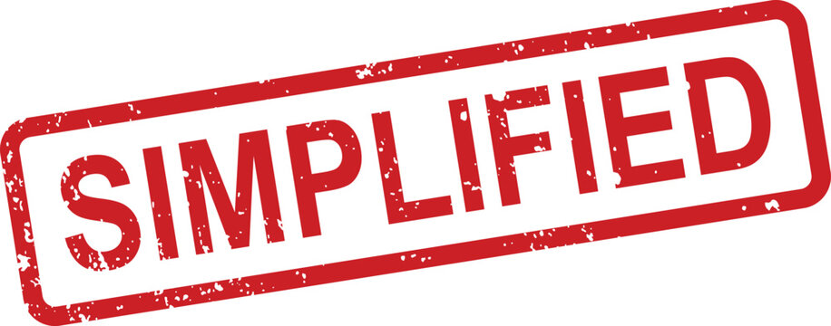 A striking red grunge rubber stamp clearly shows the word SIMPLIFIED against a clear white background