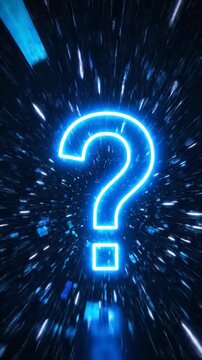 Glowing question mark in a dynamic abstract background