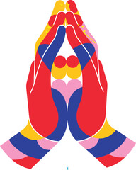 Vibrant Abstract Praying Hands Vector Illustration - Geometric Colorful Namaste Gesture