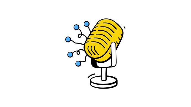 Latest icon animation of Ai microphone in trendy hand drawn style