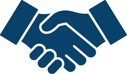 Two hands shake firmly in a dark blue graphic representing.